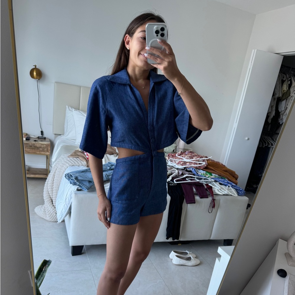 ALEXIS Denim-Look Cutout Two-Piece Romper Set - blue - Picture 2 of 2